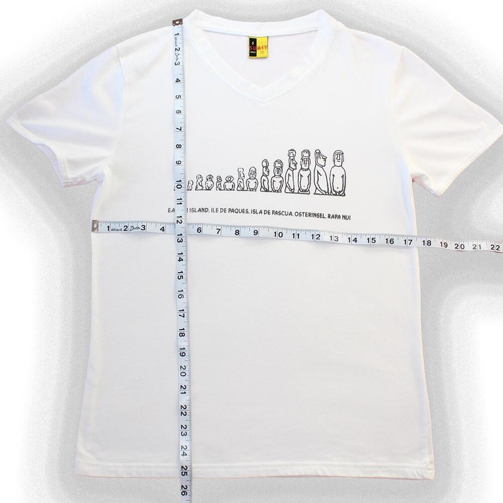 White Rapa Nui Easter Island V Neck Graphic Tee - Picture 5 of 6